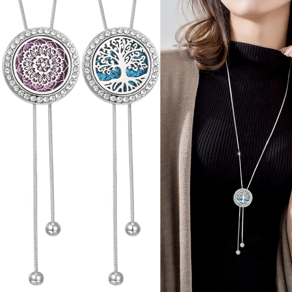 Colar De Aromaterapia 26MM Difusor Pingente Aberto Tassel Árvore Flor De Cristal Perfume Óleo Essencial