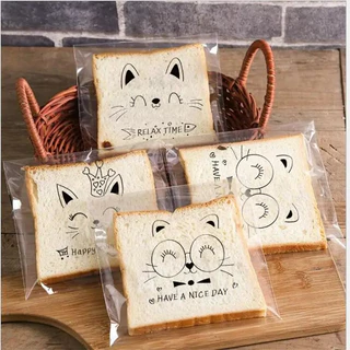 20Pcs 7x7cm Saco Para Sanduíche De Gatinhos De Desenho Animado Crianças Pão De Forma Autoadesivo Cozinha