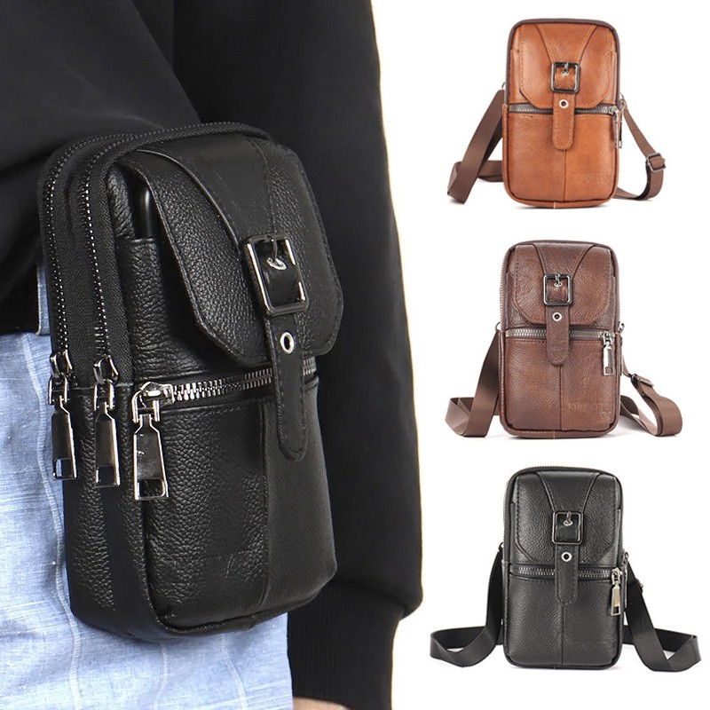Bolsa para homem 100% genuína Bolsa multifuncional de grande capacidade para celular Bolsa para cintura Bolsa para o peito Pendurado