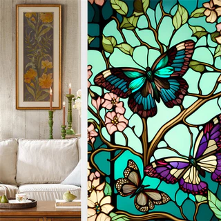 1PC Adesivos Eletrostáticos Coloridos Butterfly View Shape Glass Stickers Removíveis Retro Janela Privacidade Máscara Decorativa Washi Cola Decorativos