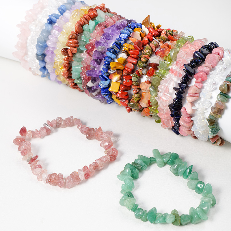 Uma Pulseira de Pedra Cristal Natural Triturada, Pulseira de Pedra Desmagnetizante Irregular, Pulseira de Pedra Triturada diy