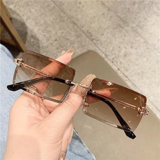 Rectângulo Fashion Rimless Óculos De Sol Sem Aro Para Mulheres Homens Gangster Frameless Shades Retro Vintage Trendy Wooden Frame Eyewear