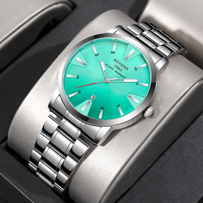 NOTIONR Relógio Calendário De Moda Masculina , De Quartzo Com Bracelete De Aço Inoxidável Para Negócios