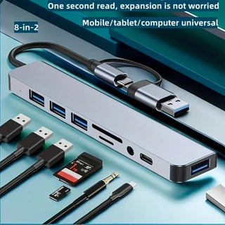 8 Em 2 Expansor Multi-Portas Tipo C tablet PC universal docking USB3.0 hub splitter Porta De Expansão USB3.0 * 1/USB2.0 * 3/SD TF 3.5mm Audio USB-Transferência De Dados