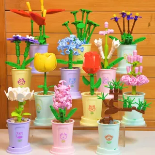 Bloco De Construção De Desenhos Animados Flor Série Decoração De Mesa Infantil Brinquedos