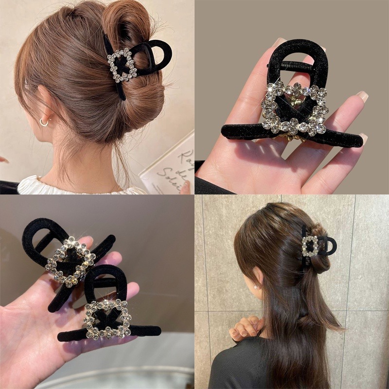 Clip de Velo Preto Rhinestone Moda Clip de Embreagem Plástico Elegante Clip de Embreagem para Senhoras Acessórios de Cabelo