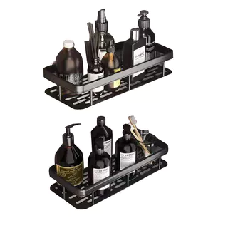 Sem Perfuração Ventosa De Parede Montada Na Chuveiro Caddy Organizador De Banheiro Rack De Alumínio Prateleira De Armazenamento Preto Com Adesivo