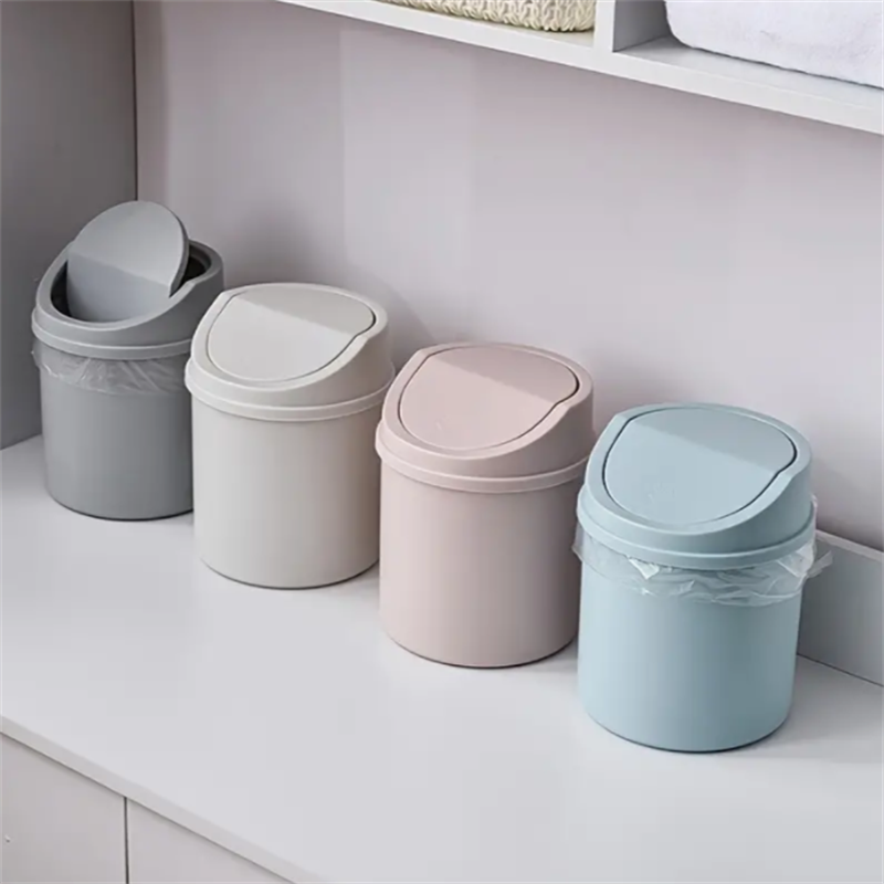 Lata de Lixo de Plástico Simples Lata de Lixo de Secretária Tipo Empurrão Doméstico Diversos com Mini Cômoda de Tampa