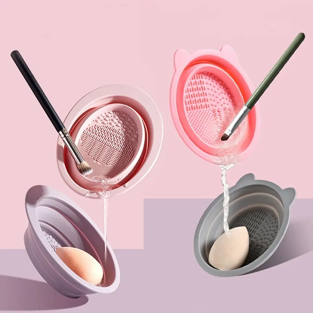 Almofada De Limpeza De Maquiagem Dobrável Silicone Cosmética Puff Ferramenta De Lavagem De Acessórios