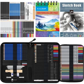KALOUR 76pc Conjunto De Fornecimento De Arte-Kit De Esboço E Desenho Com Livro Tutorial , De Esboços Papel-Lápis , Pastel , Aquarelas Para Artistas Iniciantes
