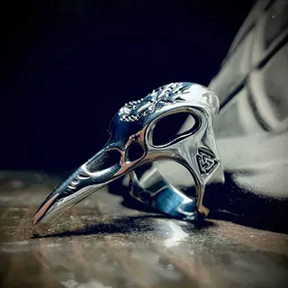 Vintage Nordic Viking Anel De Crânio Odin Crow Masculino Com Vedvisir E Valknut Símbolos Punk Amuleto Jóias