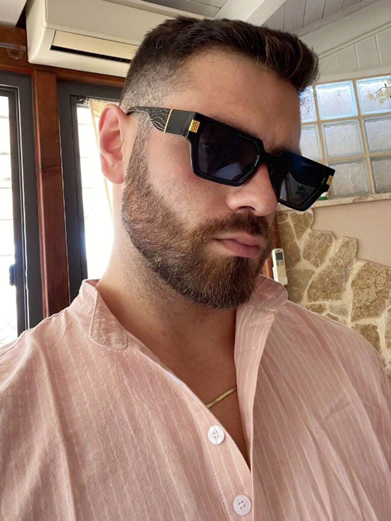 Moda Masculina Pequena Moldura Acessórios de Metal Acessórios de Metal Moldura Quadrada Decorativa Óculos de Sol Sunshade