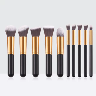 10 Pcs MINI Conjunto de escova de maquiagem Black Handle Golden Tube Cinco Grandes Cinco Pequenos Inclui Escova Blush Escova em Pó Solto Escova para Sombra dos Olhos Escova para os Lábios Escova para Manchas Escova para Manchas FINDCOLOR