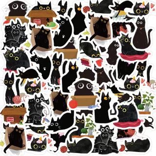 46 PCS Cute Japanese Black Cat PVC Student DIY Stationery Decoration Stickers Adequados Para Álbuns De Fotos , Diários , Copos , Telefones Móveis , Laptops , Bagagem , Livros De Recortes