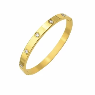 Pulseira Feminina de Luxo em Aço Inoxidável com Banho de Ouro 18K e Cristais de Alta Qualidade em Oferta na Shopee
