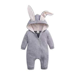 Venda a quente Bebês 0-2 anos de idade Roupas para crianças Orelhas de coelho de bebê Orelhas de coelho com zíper Diagonal Romper Romper