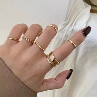 7pcs Anel de Moda Colorfast Anel de Moda Ajustável High-End Sense Plain Circle Jewelry