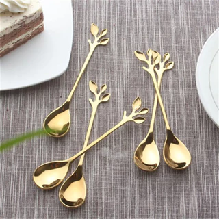 6PCS Personalidade Criativa Colheres De Aço Inoxidável Colher De Ouro Árvore Café Chá Em Casa Conjunto De Talheres De Sobremesa Para Restaurante