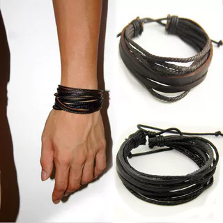 Fashionable Pulseira de couro de vaca de várias camadas tecida à mão Pulseira de couro de vaca simples para todos os tipos de roupa Feminina Masculina