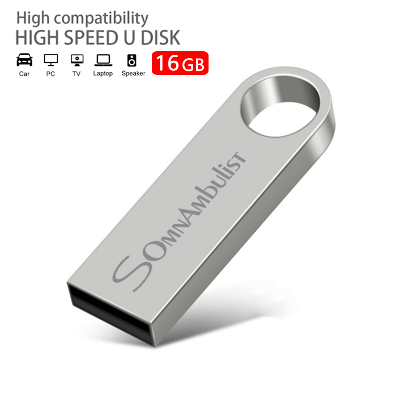 pen drive USB De metal De 16GB , 100 % De Capacidade real , USB2.0 , Adequado Para Telefones Celulares , Computadores , Alto-Falantes , TV