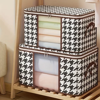 Houndstooth Caixa de Armazenamento Visual Quilt Anti-pó para Roupa de Algodão Doméstica
