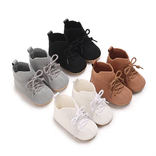 Novos Sapatos De Passeio Para Bebês Recém-Nascidos De Primavera E Outono Antiderrapantes Confortáveis Casuais Malha De Fundo Plano Respirável Topo Alto Moda Respiráveis Versáteis
