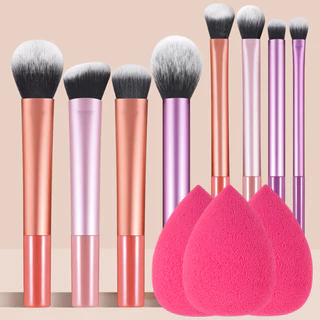 8 Peças Conjunto de Escova Multicolor Tubo Longo Venda a Quente Conjunto de Escova de Maquiagem +3 Peças Conjunto de Escova de Maquiagem Puff Preço de Compra Adequado para Escova Blush Escova em Pó Solto Escova de Sombra Puff Factory Venda Direta FINDCOLO