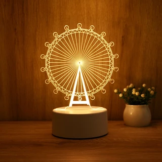 Lâmpada Noturna 3D Luz Nocturna Acrílica Led USB Roda Gigante Decoração Quarto Valentine Day Gift