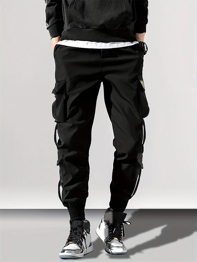 Macacão masculino casual de nove pontos com vários bolsos estilo coreano