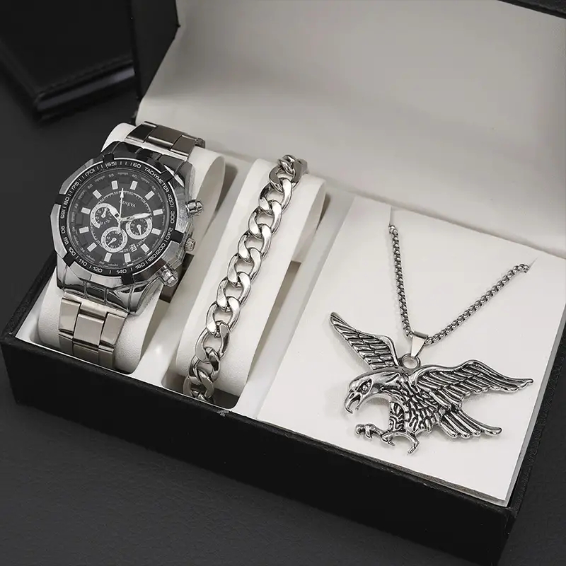 Conjunto De Relógios 3pcs/set Relógio De Quartzo Com Cinto Criativo + Bracelete