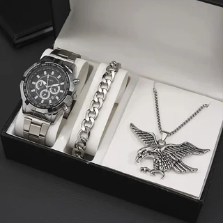 Conjunto De Relógios 3pcs/set Relógio De Quartzo Com Cinto Criativo + Bracelete