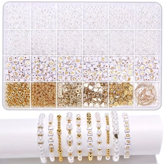 Contas De Ouro Para Pulseiras Kit De Fabricação De Pérolas Acrílico Alfabeto Dourado Liga Pingente CCB Cristal Jóias Meninas