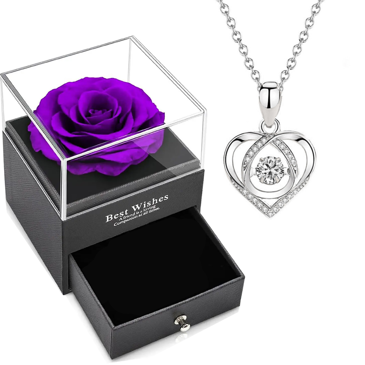 Colar de Zircônio Batendo e Conjunto de Caixa de Presente Púrpura, Presente para a Mãe Esposa Namorada Dia das Mães Presente de aniversário Presente do Dia dos Namorados