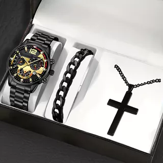 Relógio combinado de liga + pulseira joias relógio masculino de aço inoxidável com exibição de data
