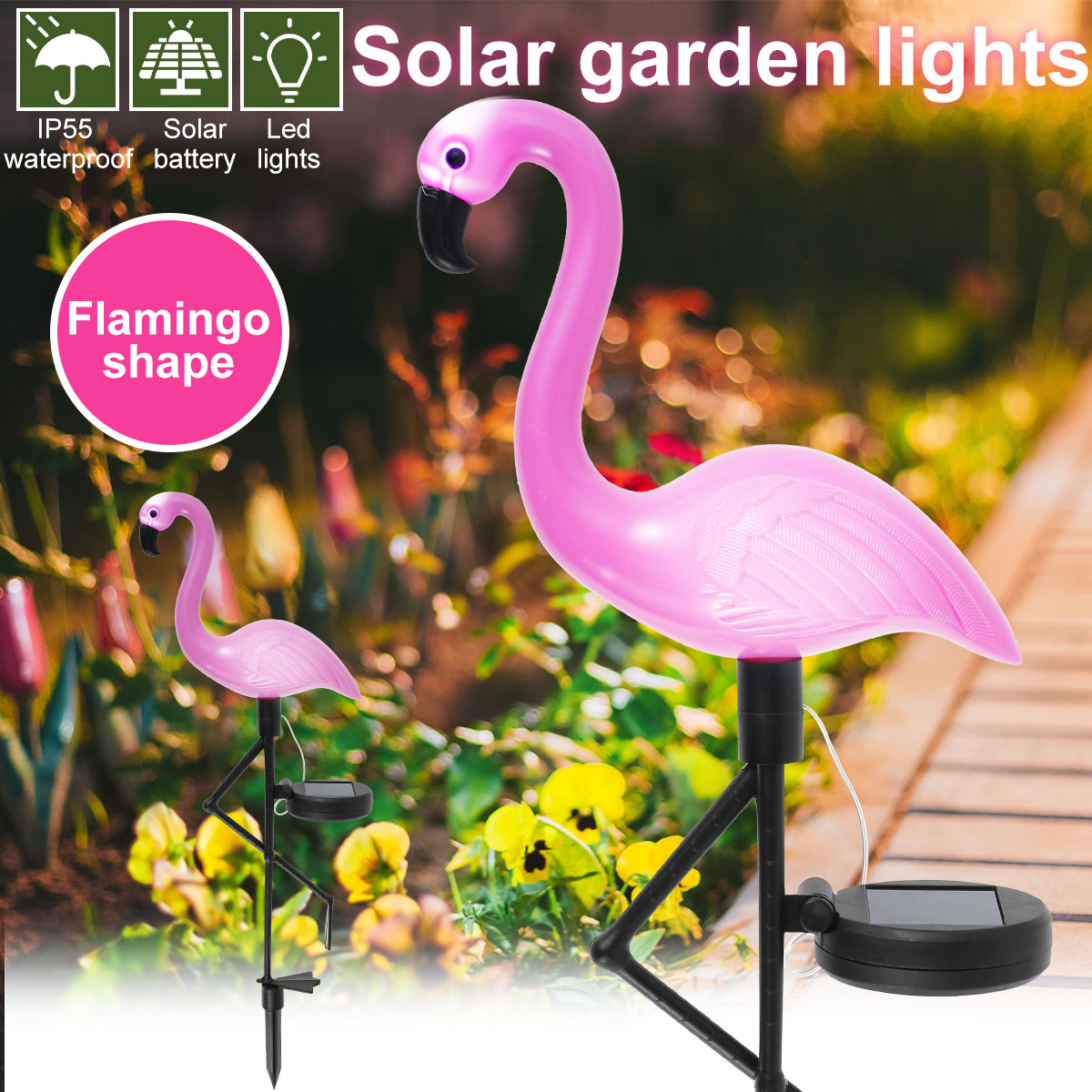 Luz Solar Flamingo Rosa De Pátio De Jardim À Prova D'água LED Com Luzes ...