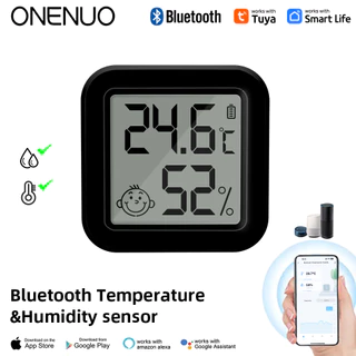 Onenuo Tuya Sensor de Temperatura Bluetooth Onenuo Tuya Mini Display Digital LCD com Termômetro de Controle Remoto APP Higrômetro Preto
