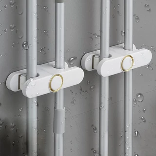 Suporte De Vassoura De Parede Lateral Duplo Auto-Adesivo Para Organização De Cozinha Doméstica De Jardim De Garagem