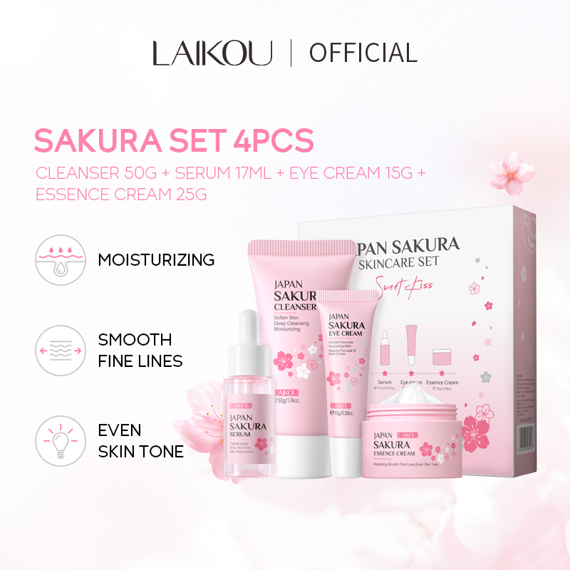 LAIKOU Sakura 4pcs/Set Skin Rejuvenating Serum Clareador De Pele Manchas Hidratante Fade Dark Circle Eye Cream