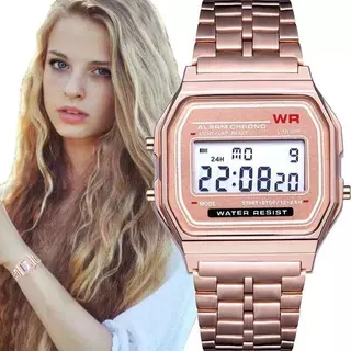Relógio Eletrônico Faixa de Aço WR F91 Square Watch Moda