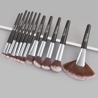 12 Conjuntos de Escovas de Maquiagem Pretas Incluem Escova Blush Escova Solta em Pó Escova de Contorno Escova para Sombra Escova para Sobrancelhas Escova em Forma de Ventilador Escova em Pó Restante Escova para Manchas Escova para Manchas Escova de Chama 