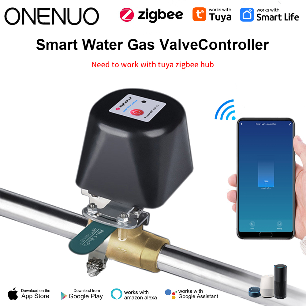 Onenuo Tuya Zigbee Válvula Inteligente de Gás Onenuo Tuya Zigbee Controlador de Parada de Água de Jardim e Alexa Google Assistant Necessita Tuya Hub