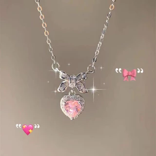 1 Peça Colar Com Pingente De Coração Rosa Nó De Borboleta Joias Fofas Para Meninas