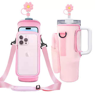 Bolsa Para Garrafas De Água Com Zíper XL Compatível Stanley 40oz Tumbler Cabo , Porta De Cor Gradiente