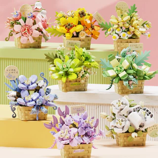 Cesta De Flores Em Vasos Blocos De Construção Criativos Bonsai Plant Bouquet Modelo Montagem De Tijolos Decoração Presentes De Natal Para Crianças