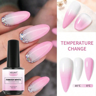 1pc 15ml De Esmalte Térmico De Unha Branco Rosa , Temperatura Brilhante Mudança De Cor Semi Permanente De Molho De Lantejoulas UV