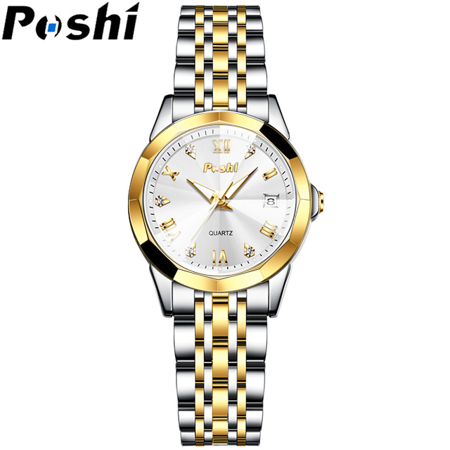 Relógio de pulso feminino Poshi Brand Women's Watch Clássico de Moda Charme de Quartzo de Aço Inoxidável Relógio de pulso feminino coreano à prova d' água Moda Casual Ladies Wrist