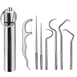 7pcs/set 304 Conjunto De Palitos De Aço Inoxidável , Tubo De Armazenamento Portátil , Fio Dental Metálico , Ferramenta De Limpeza oral Dos Dentes
