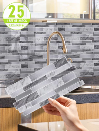25pcs Mármore Padrão de Mármore Efeito 3D Cristal Adesivo de Cozinha à prova d