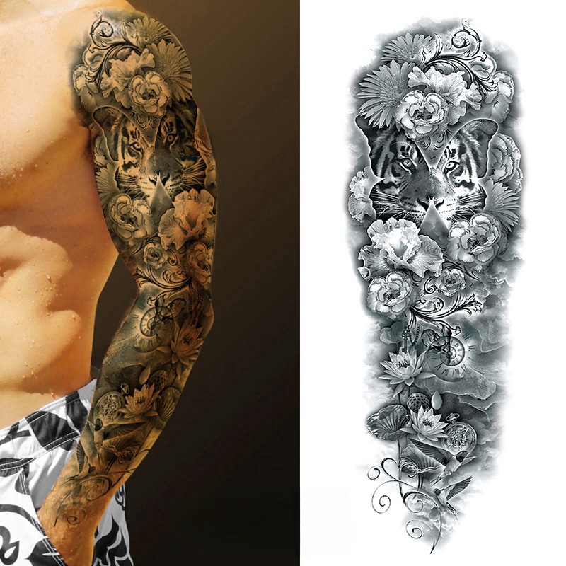 Autocolantes de Tatuagem Semipermanentes Tatuagens de Braço Florais Tatuagens de Braço à prova d'água Novo Estilo de Tatuagem de Braço Completo Tatuagens de Manga Realista