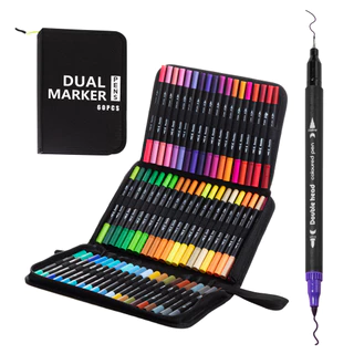 60 Caneta Marcadora De Arte Permanente De Pincel Duplo Para Crianças Pintura De Letras Adulto Conjunto De Cores